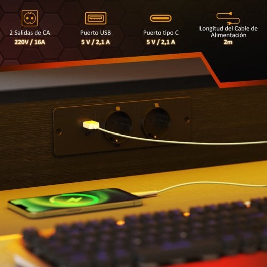 Mesa Gamer Homcom com Luzes LED 100x60 cm e Tomadas Elétricas Preta