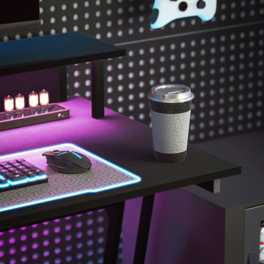 Mesa Gamer Homcom com Luzes LED 100x60 cm e Tomadas Elétricas Preta