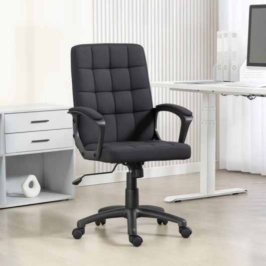 Vinsetto Silla De Oficina Giratoria De Lino Sintético Altura Ajustable Negro
