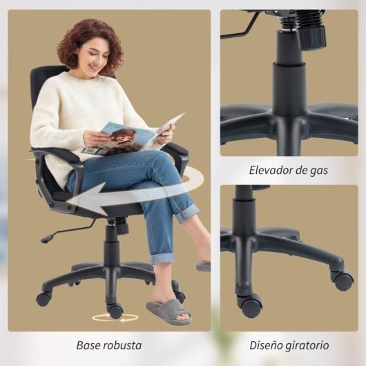 Vinsetto Silla De Oficina Giratoria De Lino Sintético Altura Ajustable Negro