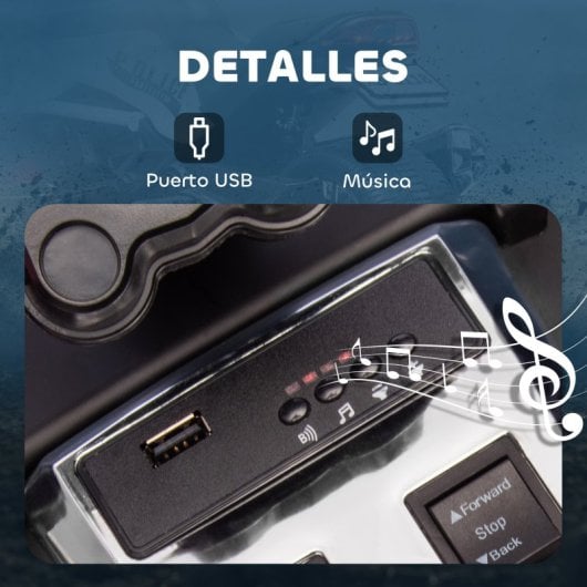 Quadriciclo elétrico infantil Aiyaplay com motor duplo de 12V, luzes e sons.