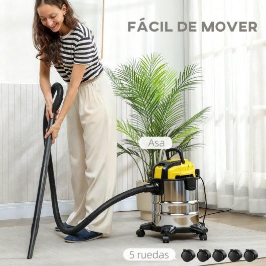 Homcom Aspirador En Seco Y Húmedo 1200w Con Función De Soplador Amarillo