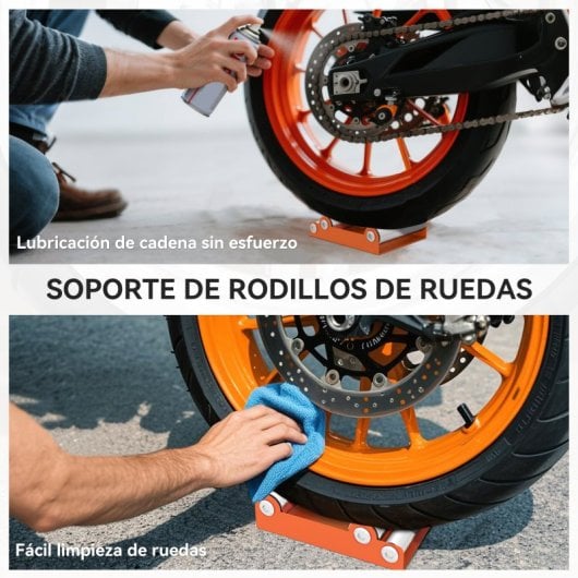 Homcom Soporte Rodillo Moto Para Limpieza De Neumáticos Y Lubricación De Cadenas