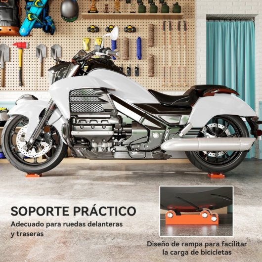 Homcom Soporte Rodillo Moto Para Limpieza De Neumáticos Y Lubricación De Cadenas