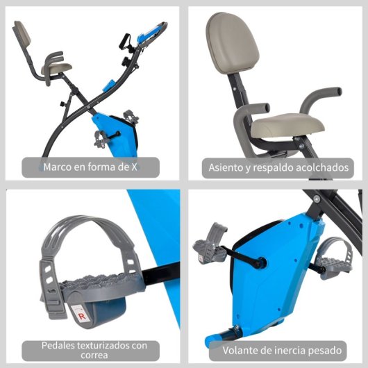 Homcom Bicicleta Estática Plegable Con Respaldo 8 Niveles Resistencia Banda