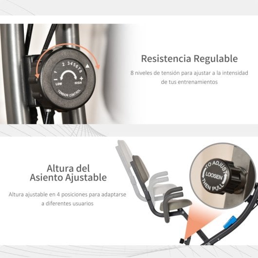 Homcom Bicicleta Estática Plegable Con Respaldo 8 Niveles Resistencia Banda