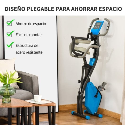 Homcom Bicicleta Estática Plegable Con Respaldo 8 Niveles Resistencia Banda