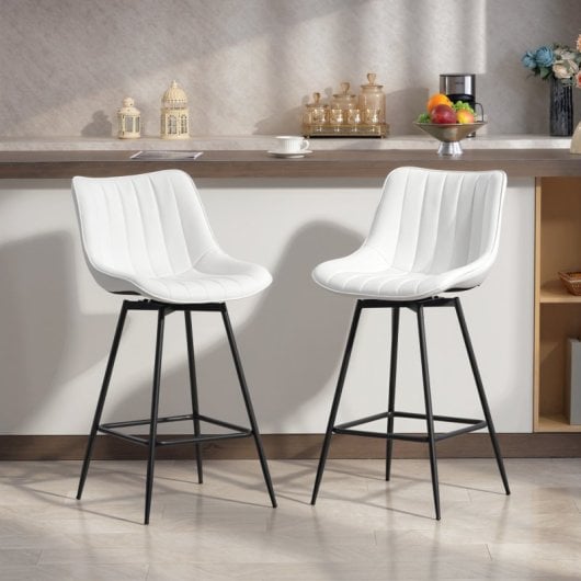 Banquetas giratórias Homcom 2 com rotação de 360°, revestidas em pele sintética branca.