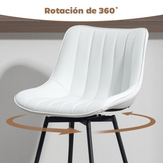 Banquetas giratórias Homcom 2 com rotação de 360°, revestidas em pele sintética branca.