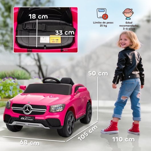 Aiyaplay Coche Eléctrico Para Niños Mercedes-benz Glc Coupé Motor Doble Rosa