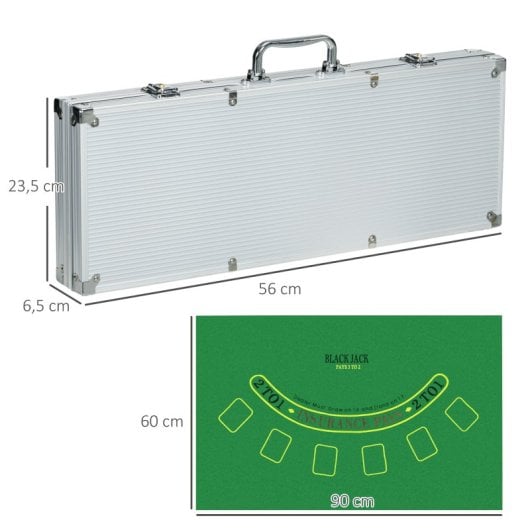 Conjunto de póquer Sportnow com 500 fichas, 2 baralhos de cartas, 5 dados e tapete de jogo prateado.