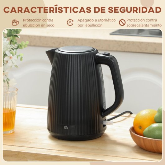 Chaleira elétrica Homcom 1,7L 2200W com desligamento automático, preta