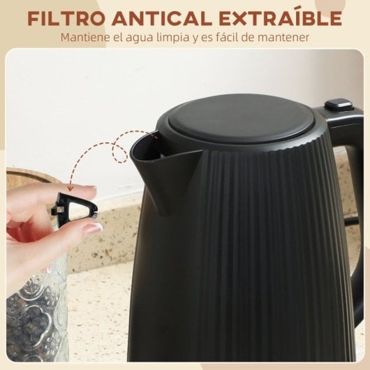 Chaleira elétrica Homcom 1,7L 2200W com desligamento automático, preta