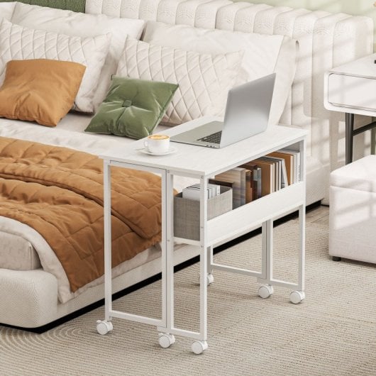 Mesa dobrável Homcom com rodízios e prateleira, 80x50x75 cm, branca