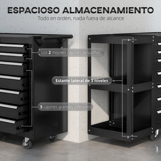 Homcom Carro De Herramientas Con 7 Cajones Estantería Desmontable Negro