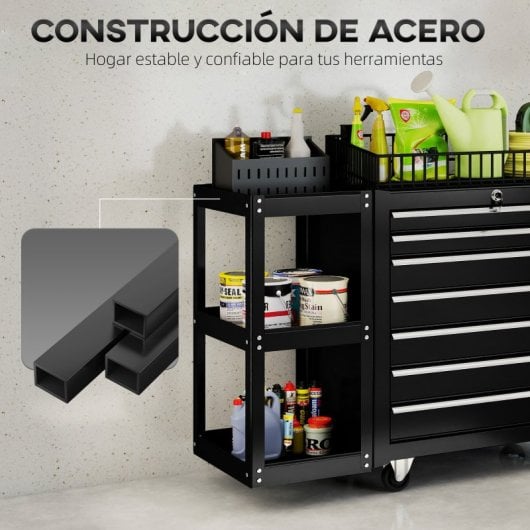 Homcom Carro De Herramientas Con 7 Cajones Estantería Desmontable Negro
