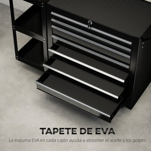 Homcom Carro De Herramientas Con 7 Cajones Estantería Desmontable Negro