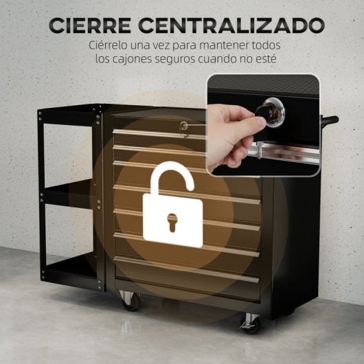 Homcom Carro De Herramientas Con 7 Cajones Estantería Desmontable Negro