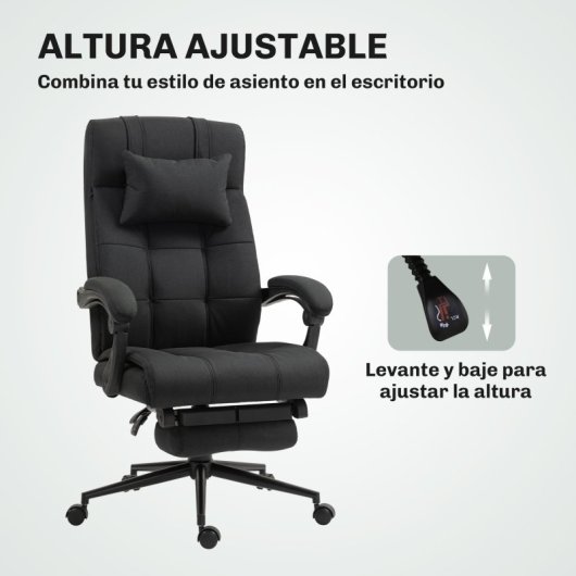 Vinsetto Silla De Oficina Reclinable Con Altura Ajustable 66x76x112-120 Cm Negro