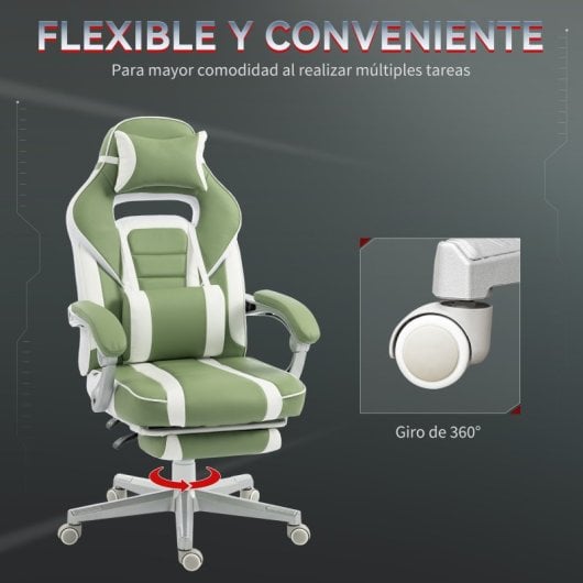Cadeira gaming reclinável Homcom com apoio para os pés retrátil e suporte lombar, verde.