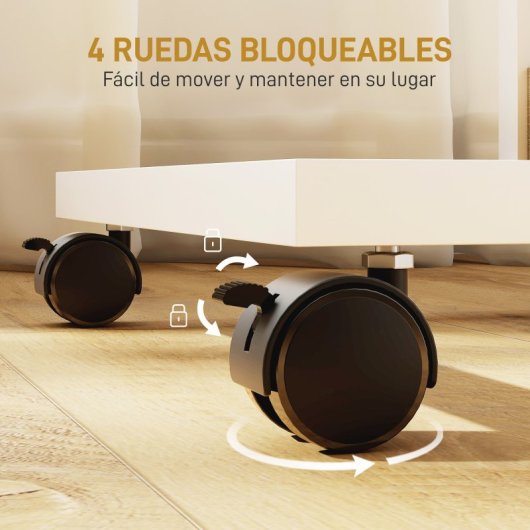 Mesa de apoio em forma de C com rodízios da Homcom, 51x33x66 cm, nas cores natural e branco.