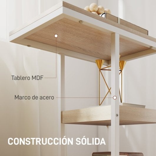 Mesa de apoio em forma de C com rodízios da Homcom, 51x33x66 cm, nas cores natural e branco.