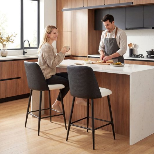 Conjunto de 2 bancos de bar Homcom com encosto e apoio para os pés, pretos