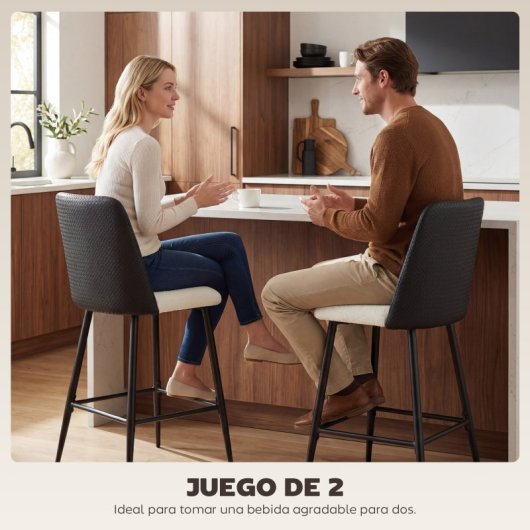 Conjunto de 2 bancos de bar Homcom com encosto e apoio para os pés, pretos