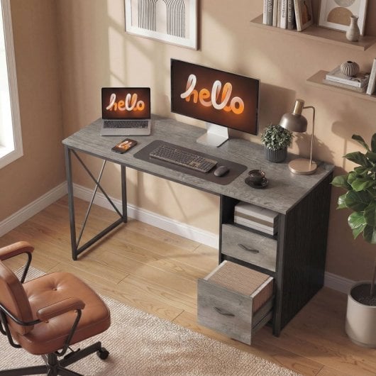 Secretária de computador Homcom 120x50 cm com compartimento e 2 gavetas, cinzento claro.