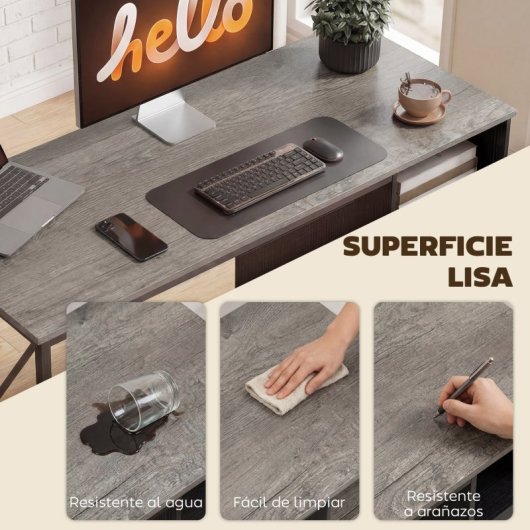 Secretária de computador Homcom 120x50 cm com compartimento e 2 gavetas, cinzento claro.