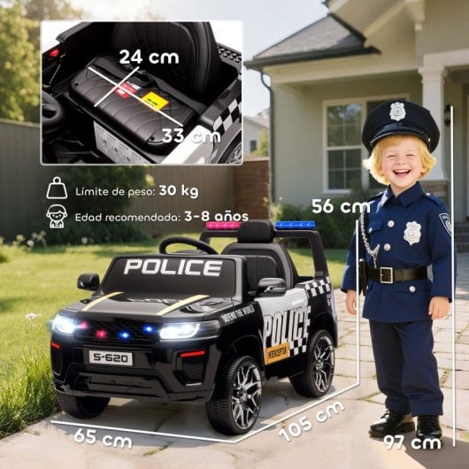 Aiyaplay Coche Eléctrico Para Niños De Policía Con Motor Doble Y Sirena Negro