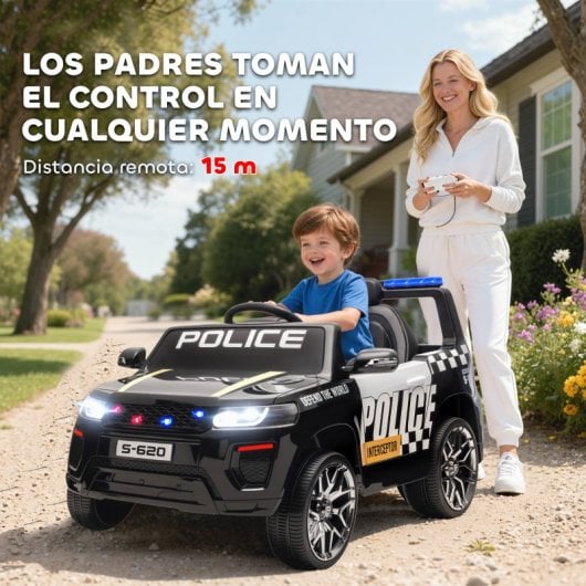 Aiyaplay Coche Eléctrico Para Niños De Policía Con Motor Doble Y Sirena Negro