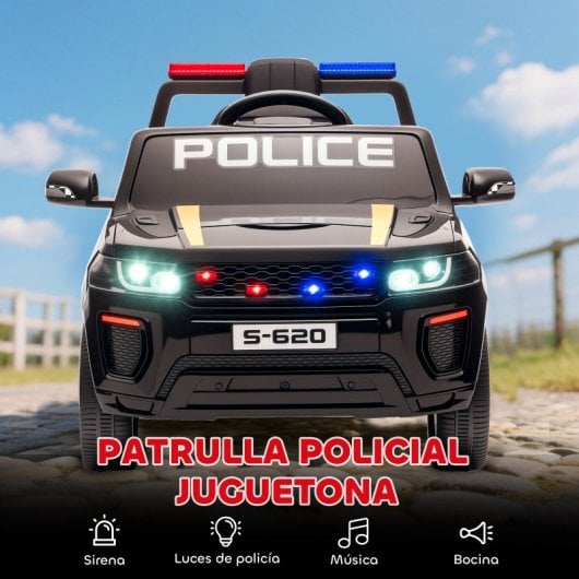 Aiyaplay Coche Eléctrico Para Niños De Policía Con Motor Doble Y Sirena Negro
