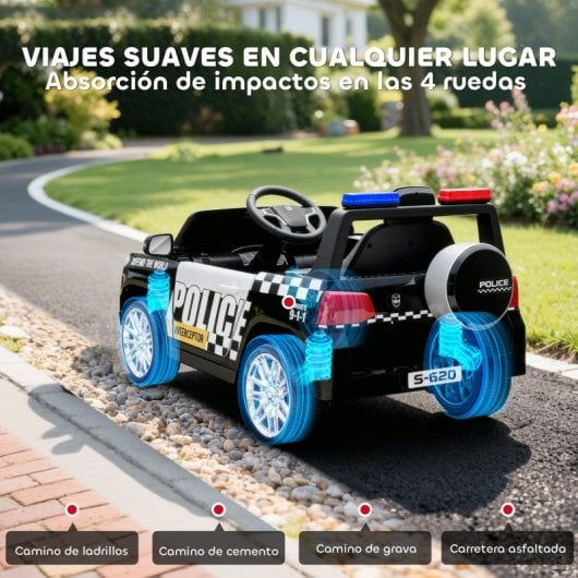 Aiyaplay Coche Eléctrico Para Niños De Policía Con Motor Doble Y Sirena Negro
