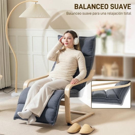 Poltrona Homcom com apoio para os pés ajustável, 67x93x105 cm, cinzento-escuro