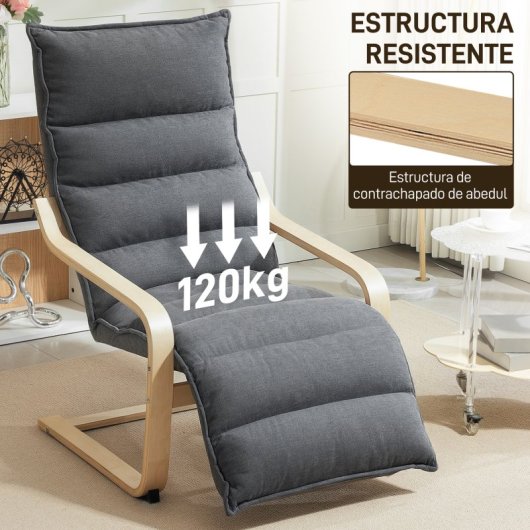 Poltrona Homcom com apoio para os pés ajustável, 67x93x105 cm, cinzento-escuro
