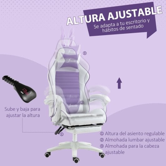 Vinsetto Silla Gaming De Cuero Pu Reclinable 135° Altura Ajustable Púrpura