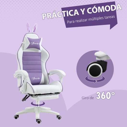 Vinsetto Silla Gaming De Cuero Pu Reclinable 135° Altura Ajustable Púrpura