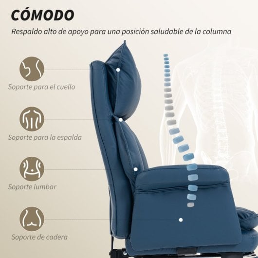 Cadeira de escritório Homcom com apoio para os pés, encosto reclinável e encosto alto, azul