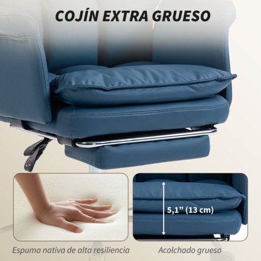 Cadeira de escritório Homcom com apoio para os pés, encosto reclinável e encosto alto, azul