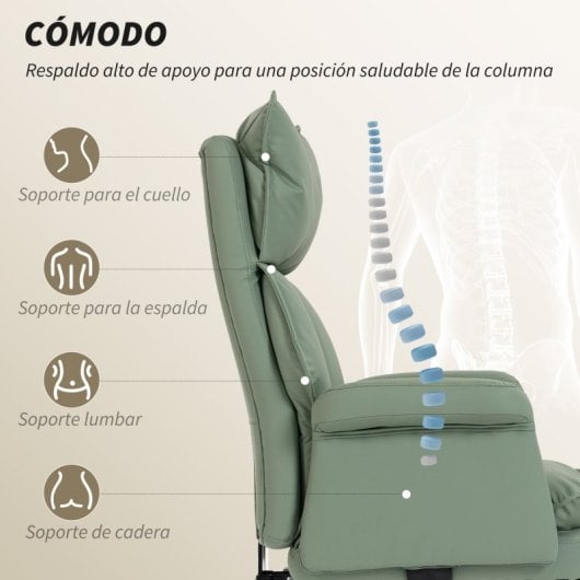 Cadeira de escritório Homcom com apoio para os pés, encosto reclinável e encosto alto, verde.