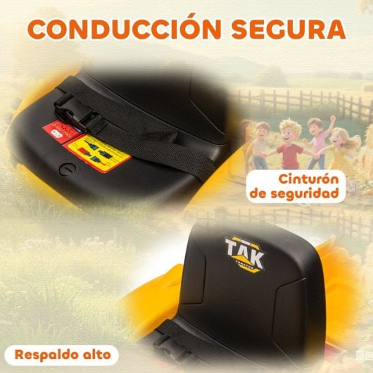 Trator elétrico infantil Aiyaplay com reboque destacável e pá, amarelo