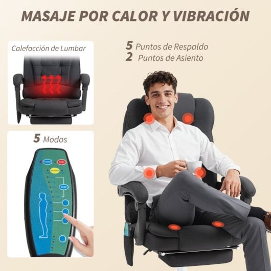 Vinsetto Silla De Oficina Reclinable Con 6 Puntos De Masaje Y Reposapiés Negro