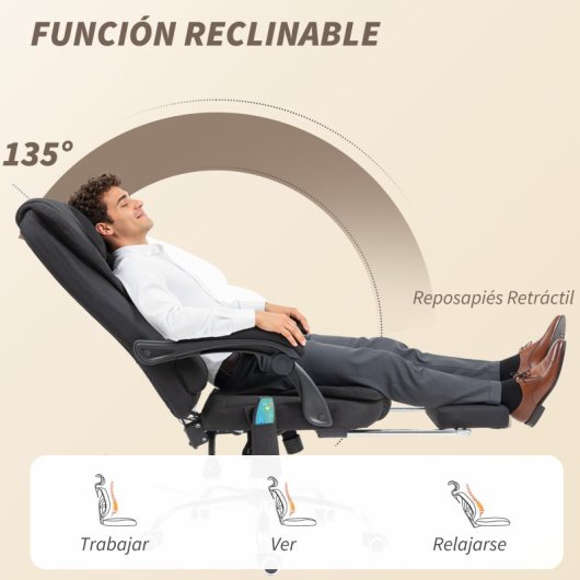 Vinsetto Silla De Oficina Reclinable Con 6 Puntos De Masaje Y Reposapiés Negro