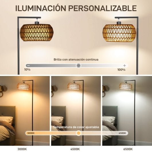Candeeiro de pé Homcom Bohemian LED de camada dupla com cúpula, regulável, preto.