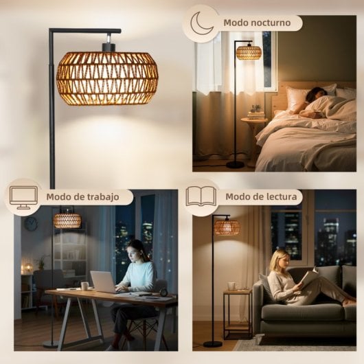 Candeeiro de pé Homcom Bohemian LED de camada dupla com cúpula, regulável, preto.