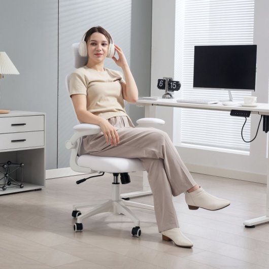 Vinsetto Silla De Oficina De Malla Reposacabezas Ajustable 62x64x120 Cm Blanco