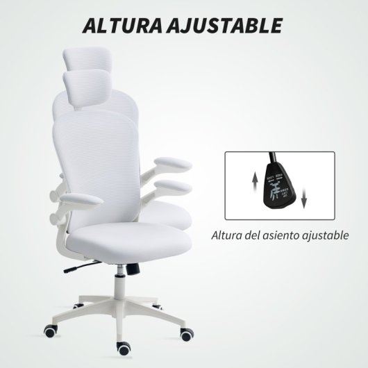 Vinsetto Silla De Oficina De Malla Reposacabezas Ajustable 62x64x120 Cm Blanco