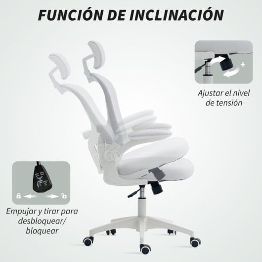 Vinsetto Silla De Oficina De Malla Reposacabezas Ajustable 62x64x120 Cm Blanco