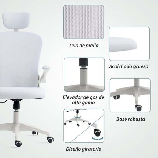 Vinsetto Silla De Oficina De Malla Reposacabezas Ajustable 62x64x120 Cm Blanco